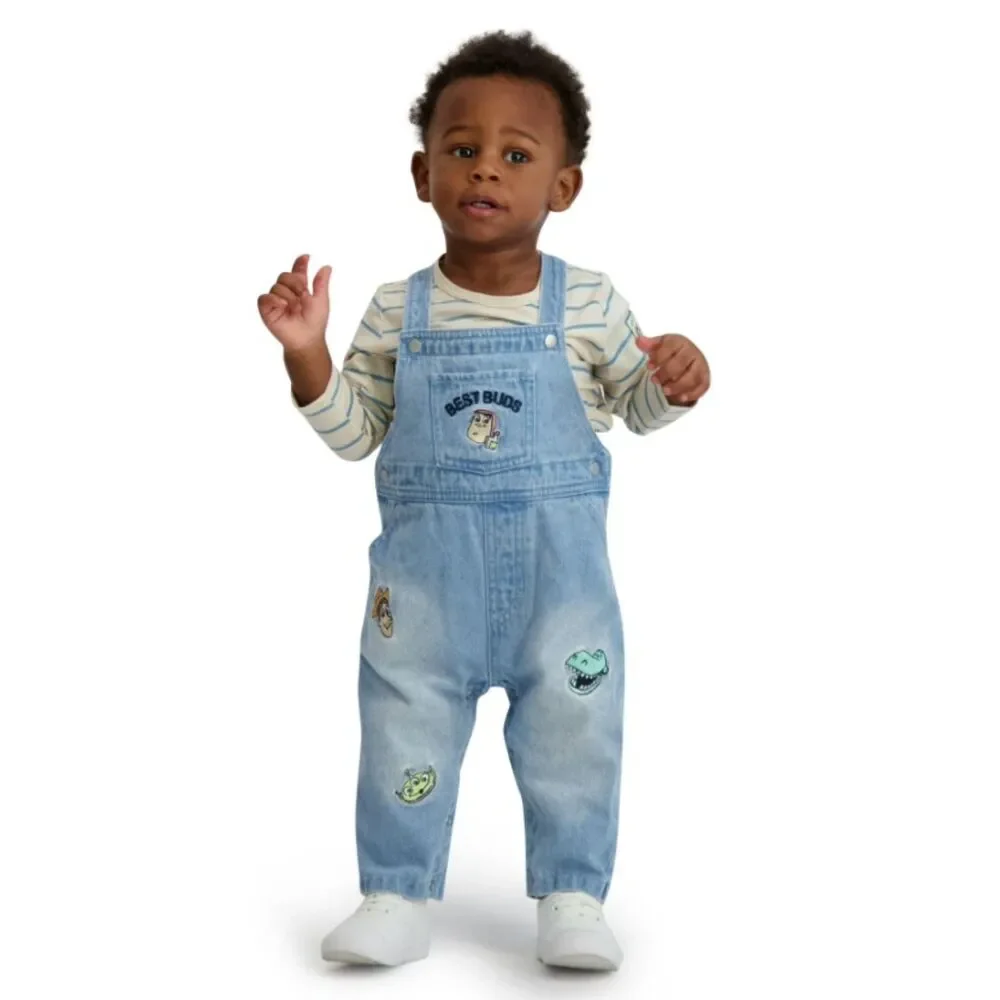 NEW Boys Sz 24 Months TOY STORY Embroidered Denim Overalls & Shirt 2 Pc Outfit